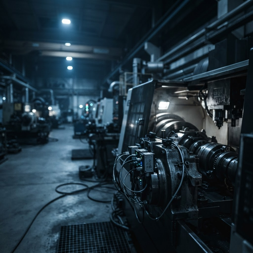 Sensors mounted on machinery inside a modern factory